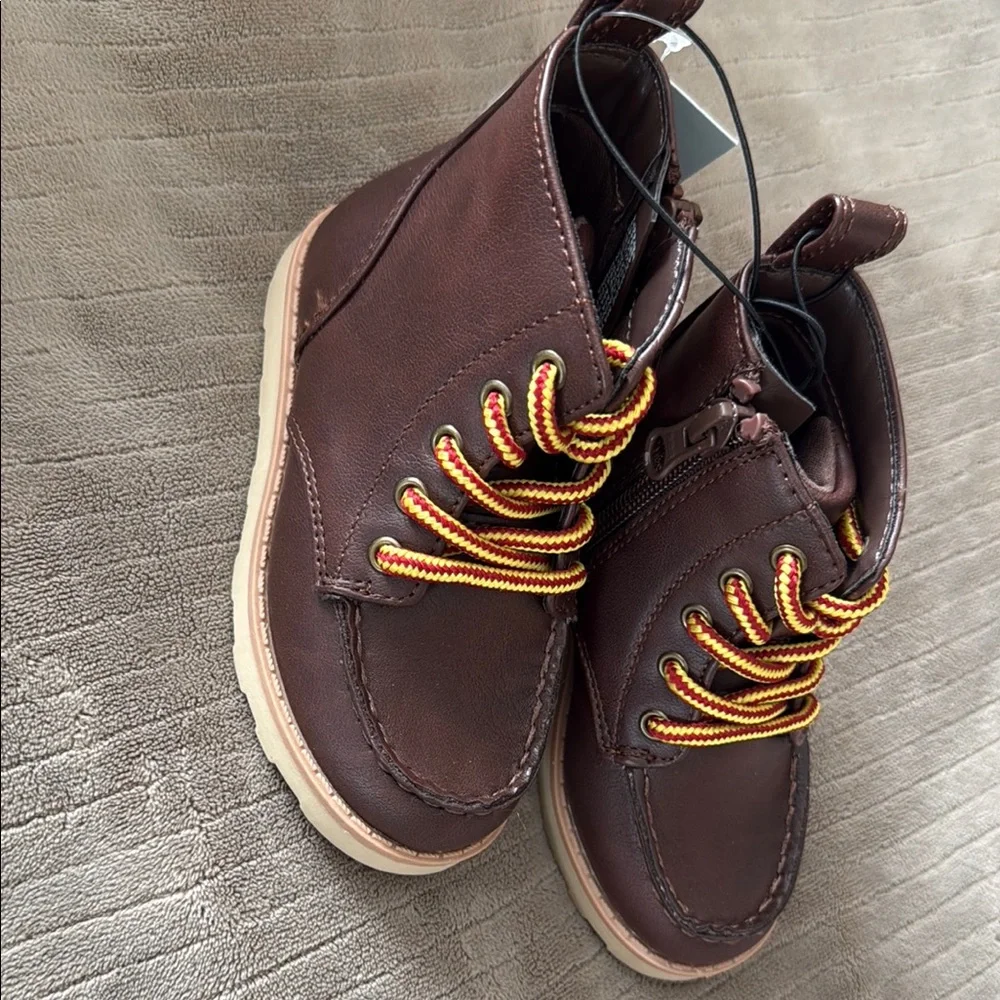 Brown Kids Shoes with Yellow Laces - Picture 2 of 5